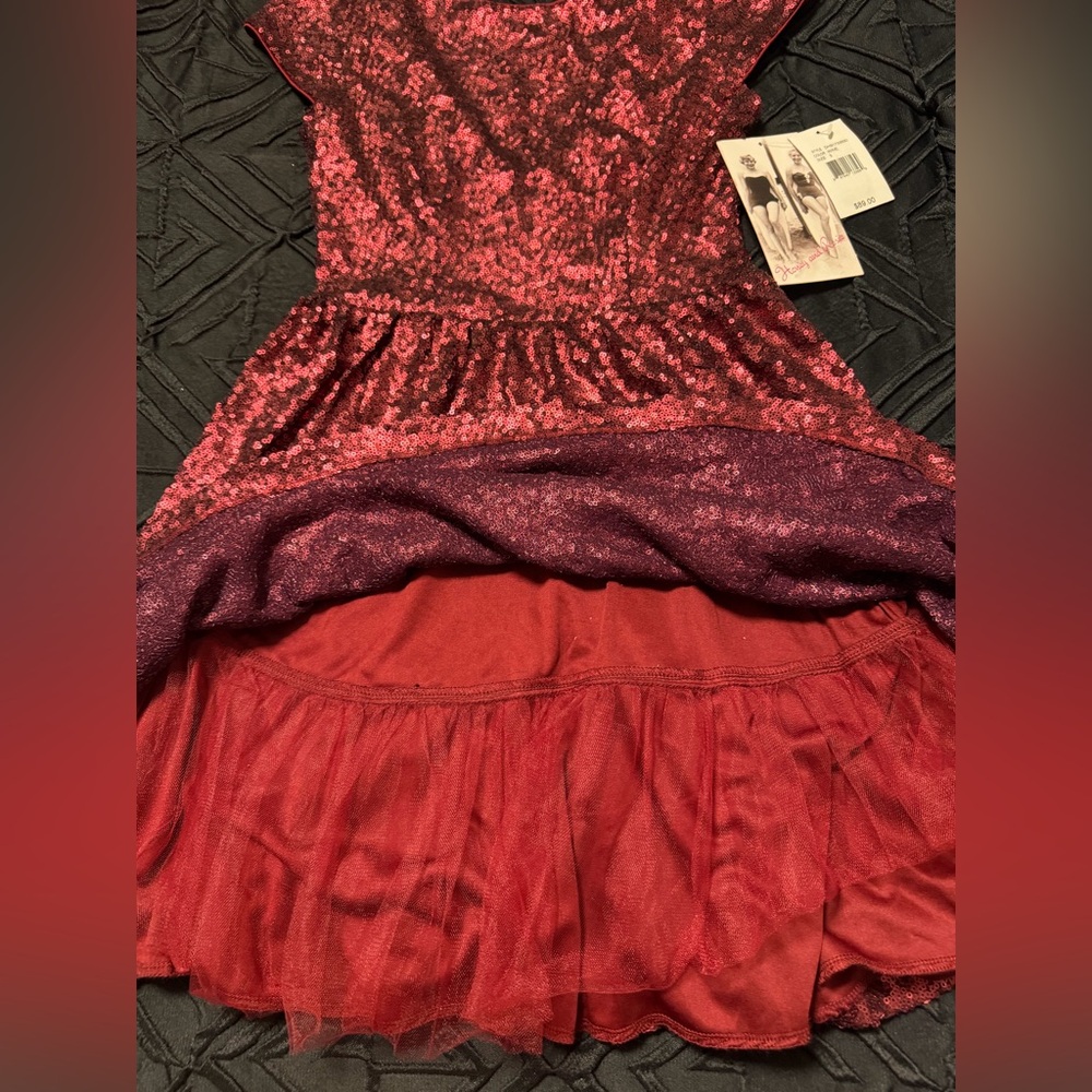 Honey and Rosie Wine Sequin Fit & Flare Dress Size S | Shown on M Model - Picture 7 of 9